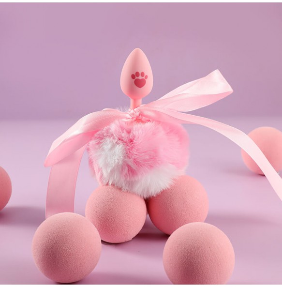 MizzZee - Silicone Bunny Tail Anal Plug (Pink - White)